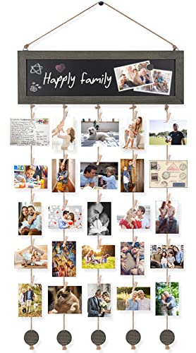 Bikoney Picture Frames Collage Photo Hanging Display Picture Board Wood Rustic Frames for Wall Decor with Blackboard and 30 Clips Weathered Grey - Image 1