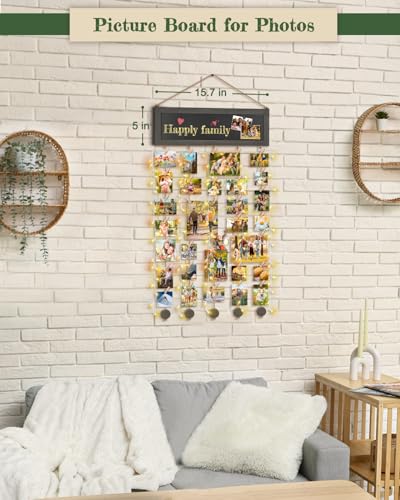 Bikoney Picture Frames Collage Photo Hanging Display Picture Board Wood Rustic Frames for Wall Decor with Blackboard and 30 Clips Weathered Grey - Image 4