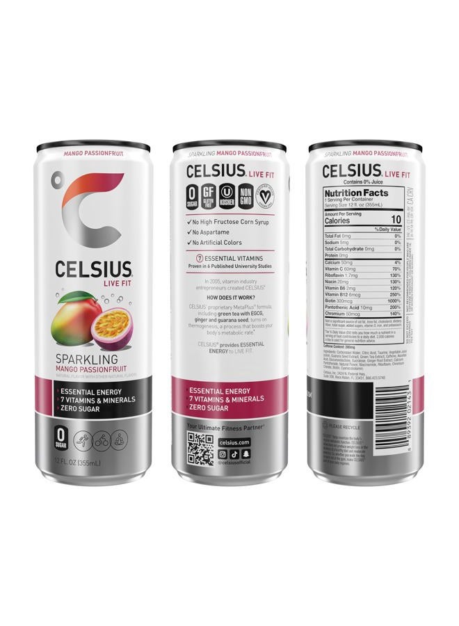 CELSIUS مشروب الطاقة الأساسي الفعال بنكهة المانجو والفواكه الاستوائية الفوارة 12 أونصة سائلة (عبوة من 12) - Image 2