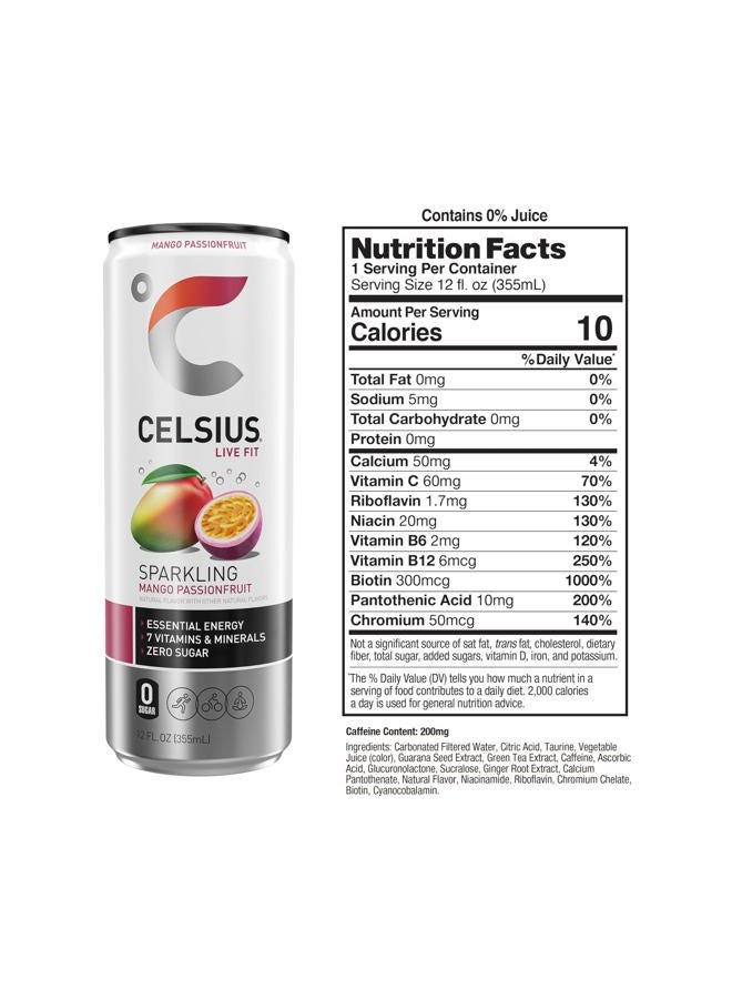 CELSIUS مشروب الطاقة الأساسي الفعال بنكهة المانجو والفواكه الاستوائية الفوارة 12 أونصة سائلة (عبوة من 12) - Image 3