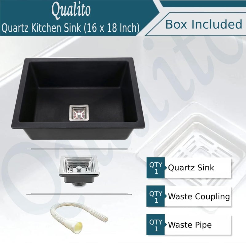QUALITO 16x18X9 Black Quartz Kitchen Sink Easy to Clean Sound Proof Heat Resistant Scratch Resistance and Non Fading Color Single Big Bowl Granite Sink Kitchen Wash Basin - Image 5
