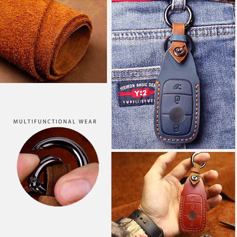 ontto Leather Key Cover for Mercedes C Class S E E200 E300 E200L E300L E320L AMG CLA GLA CLK GLC - Brown - Image 4
