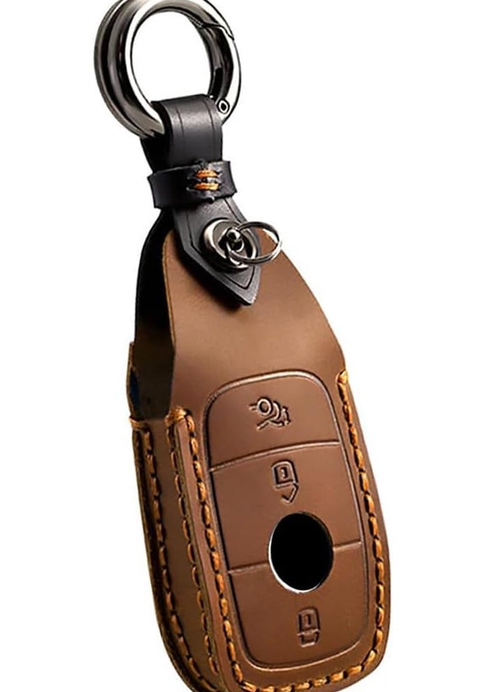 ontto Leather Key Cover for Mercedes C Class S E E200 E300 E200L E300L E320L AMG CLA GLA CLK GLC - Brown - Image 1