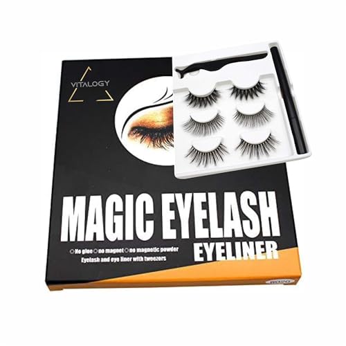 Vitalogy - Magnetic Eyelashes for Women - 3 Pairs REUSABLE Eyelashes with Tweezer Lash Applicator and Black Eyeliner - Best 3D Look, Reusable Fake Eye Lash, No Glue - Image 1
