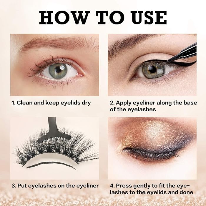Vitalogy - Magnetic Eyelashes for Women - 3 Pairs REUSABLE Eyelashes with Tweezer Lash Applicator and Black Eyeliner - Best 3D Look, Reusable Fake Eye Lash, No Glue - Image 2