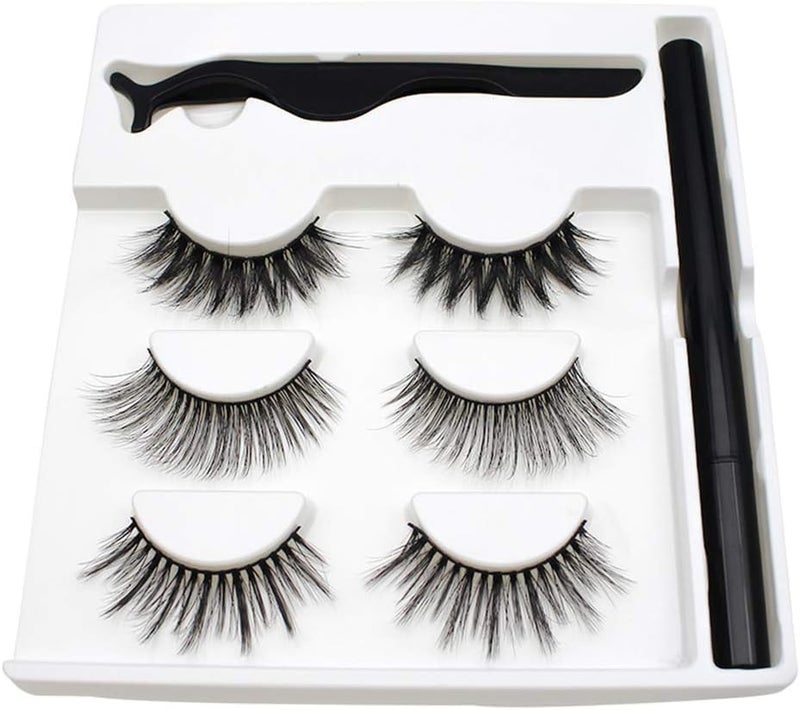 Vitalogy - Magnetic Eyelashes for Women - 3 Pairs REUSABLE Eyelashes with Tweezer Lash Applicator and Black Eyeliner - Best 3D Look, Reusable Fake Eye Lash, No Glue - Image 3