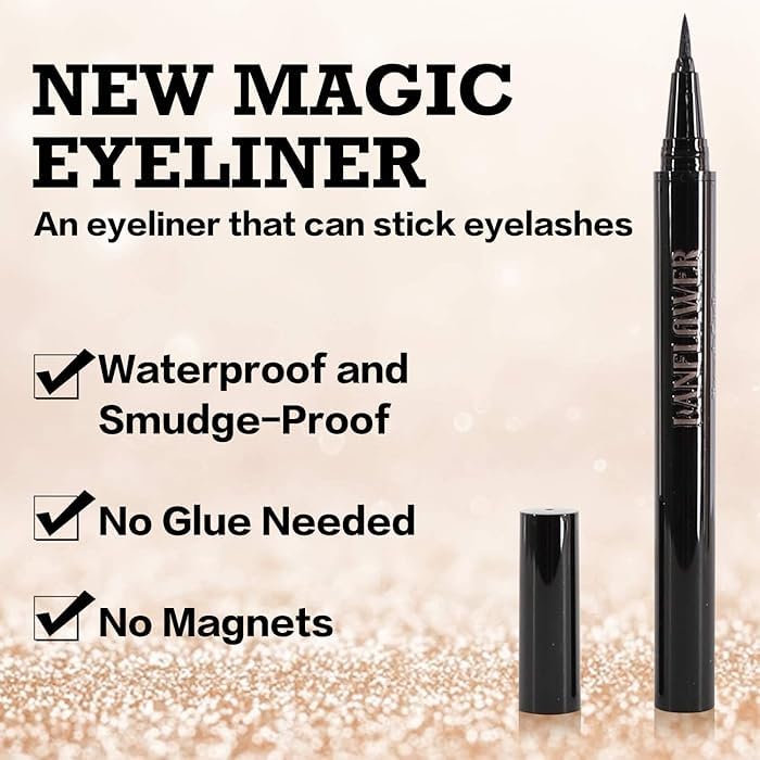 Vitalogy - Magnetic Eyelashes for Women - 3 Pairs REUSABLE Eyelashes with Tweezer Lash Applicator and Black Eyeliner - Best 3D Look, Reusable Fake Eye Lash, No Glue - Image 4