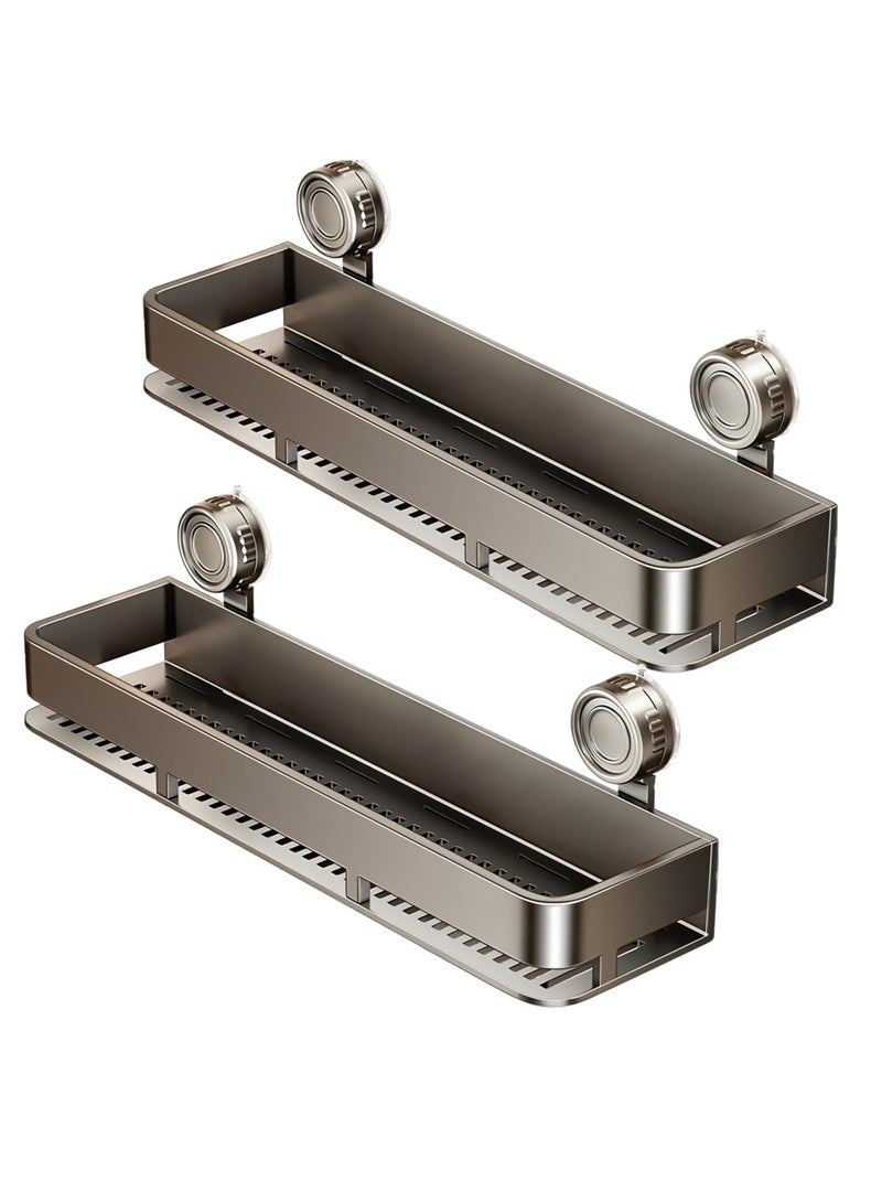 SYOSI Shower Caddy Suction Cup 2 Pack,Wall-Mounted Shower Shelves,Bathroom Organizers and Storage, No Drilling Removable Black Bathroom Shelf for Home Decor and Storage (Medium) - Image 1