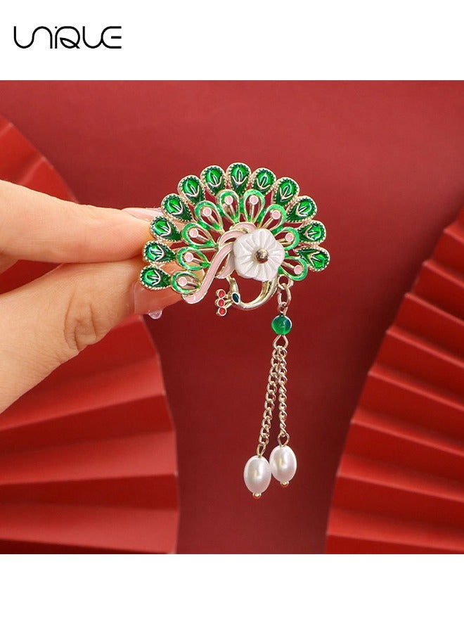 Unique 4 PCS Brooch - Chinese Series Brooch - Peacock Flower Vintage Pin - Pearl Tassel Brooch - Elegant - Sweaters, Shirt Jackets, Backpack Accessories, DIY Crafts  - Image 3