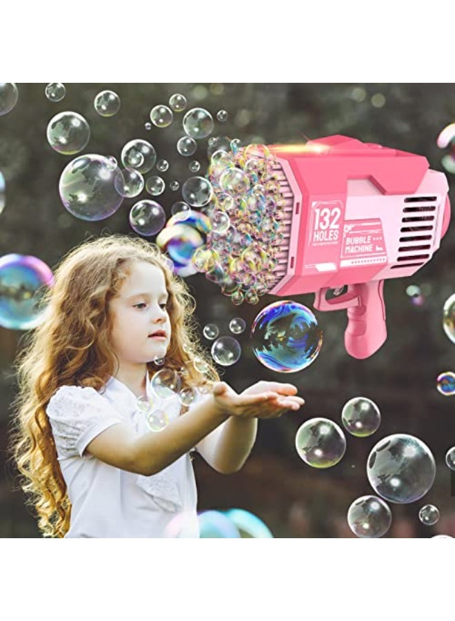Bazooka 132 Hole Bubble Machineï¼ŒBazooka Bubble Gun with Colorful Lights,Bubble Solution,Bubble Bazooka Gatling Gun Toys for Kids Adults Summer Outdoors Party Activity, Easter, Birthday Gift (Pink) - Image 3