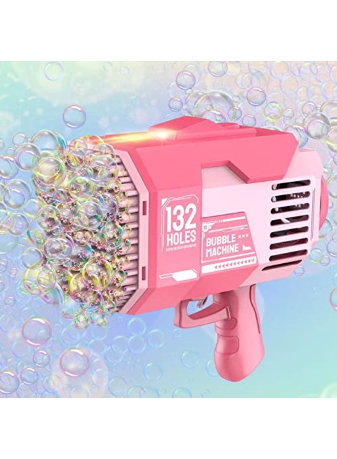 Bazooka 132 Hole Bubble Machineï¼ŒBazooka Bubble Gun with Colorful Lights,Bubble Solution,Bubble Bazooka Gatling Gun Toys for Kids Adults Summer Outdoors Party Activity, Easter, Birthday Gift (Pink) - Image 1
