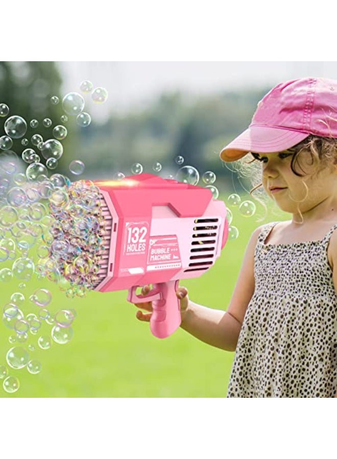 Bazooka 132 Hole Bubble Machineï¼ŒBazooka Bubble Gun with Colorful Lights,Bubble Solution,Bubble Bazooka Gatling Gun Toys for Kids Adults Summer Outdoors Party Activity, Easter, Birthday Gift (Pink) - Image 4