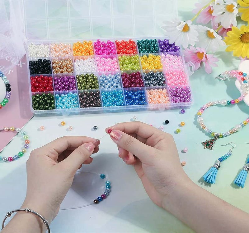DIY Crafts 100 Pcs, Mixed Sizes, Pearl Beads, Multicolor Pearl Beads Loose Pearls with Holes for Jewelry Making, Small Pearl Filler Beads for Crafting Bracelet Necklace Ear (100 Pcs, Mixed Sizes) - Image 3