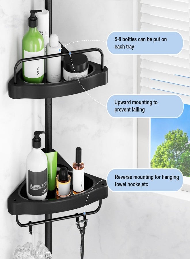 HAMITOR Corner Shower Caddy Tension Pole: 4 Tier Shampoo Storage Organizer for Inside Shower - Telescoping Rod Shower Rack for Bathroom and Bathtub - Restroom Floor Standing Bath Rack Holder Black - Image 2