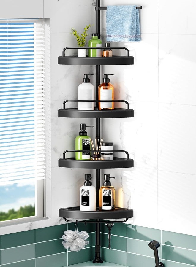 HAMITOR Corner Shower Caddy Tension Pole: 4 Tier Shampoo Storage Organizer for Inside Shower - Telescoping Rod Shower Rack for Bathroom and Bathtub - Restroom Floor Standing Bath Rack Holder Black - Image 1