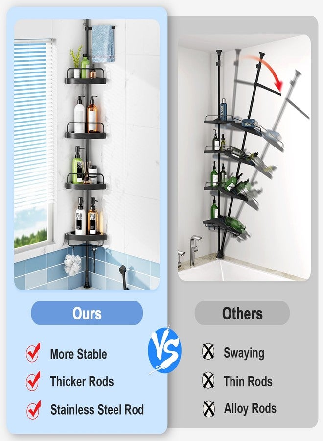 HAMITOR Corner Shower Caddy Tension Pole: 4 Tier Shampoo Storage Organizer for Inside Shower - Telescoping Rod Shower Rack for Bathroom and Bathtub - Restroom Floor Standing Bath Rack Holder Black - Image 3