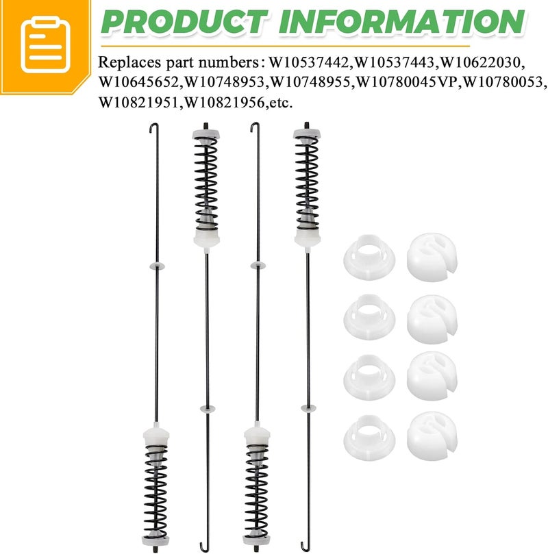Techecook Updated W10780045 Washer Suspension Rods Kit (4 Pack) - Replacement for Whirlpool Kenmore Maytag Amana suspension rod W10537442 W10780053 WTW4616FW0 NTW4516FW0 NTW4516FW1 WTW4800BQ1 - Image 3