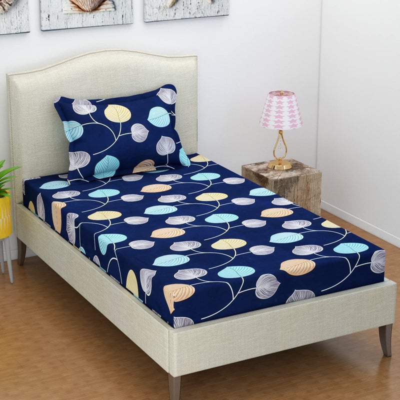 BSB HOME Premium Forever Modern Style Glace Cotton Floral Luxurious Beautiful Soft Comfort Designer Floral Pattern 1 Single Size Bed bedsheet and 1 Pillow Cover- Dark Blue & White Flower - Image 5