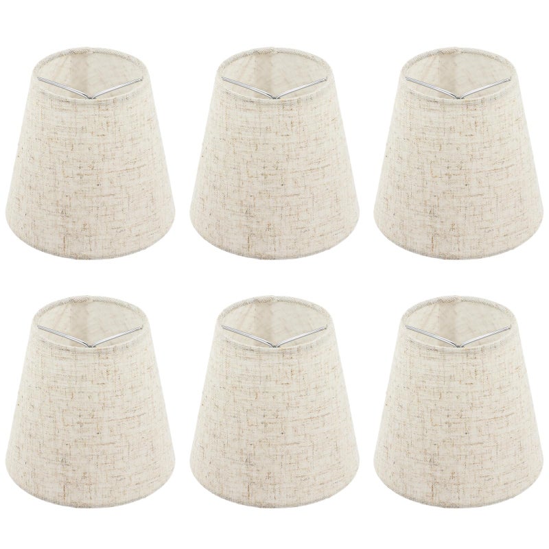 Lnrueg Set of 6 Chandelier Lamp Shades 5 Inch Mini Barrel Lampshades Clip On for Table Lamp Wall Lamp Replacement Natural Linen Mini Lamp Shade 35x5x55in Top Height Bottom - Image 2