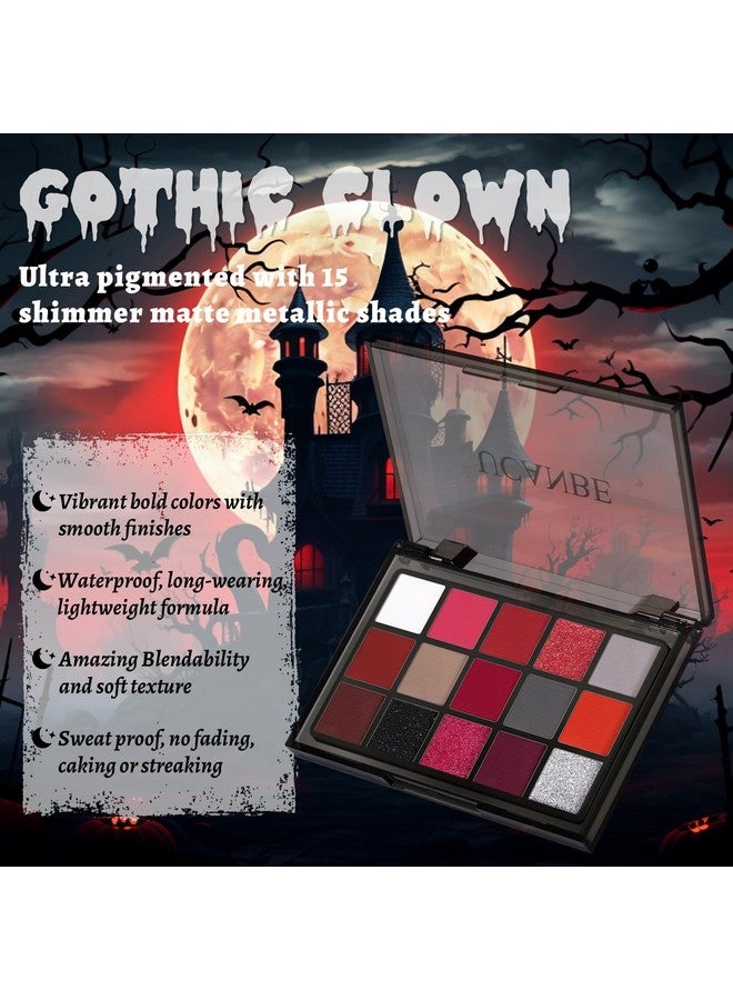 UCANBE Red Eyeshadow Makeup Palette, 15 Colors Burgunry Gray Silver Shimmer Matte Glitter Metallic Eye Shadow Pallet, Pigmented Make Up Kit for Halloween Parties Christmas Joker Vampire Clown - Image 2