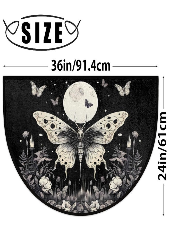 DXTKWL Retro Gothic Butterfly Half Round Door Mat Indoor Entrance, Moon Flower Non Slip Absorbent Doormats 24 x 36 inch Semi Circle Door Floor Mats Area Rugs for Home Kitchen Patio - Image 2