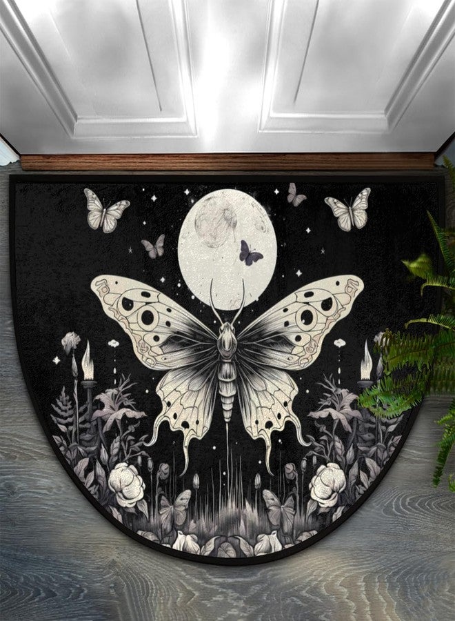 DXTKWL Retro Gothic Butterfly Half Round Door Mat Indoor Entrance, Moon Flower Non Slip Absorbent Doormats 24 x 36 inch Semi Circle Door Floor Mats Area Rugs for Home Kitchen Patio - Image 1