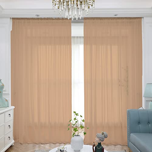 ABCHOME Sheer Curtains Inches Long Window Sheer Curtain 2 Panels Sheer Curtains Size 63 72 95 108 145 Long Inch Bedroom Children Living Room Yard (Brown, 52 W x 130 L | 2 Pcs) - Image 1