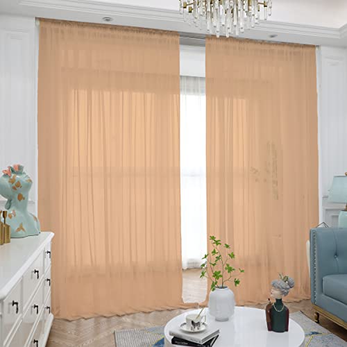 ABCHOME Sheer Curtains Inches Long Window Sheer Curtain 2 Panels Sheer Curtains Size 63 72 95 108 145 Long Inch Bedroom Children Living Room Yard (Brown, 52 W x 130 L | 2 Pcs) - Image 2