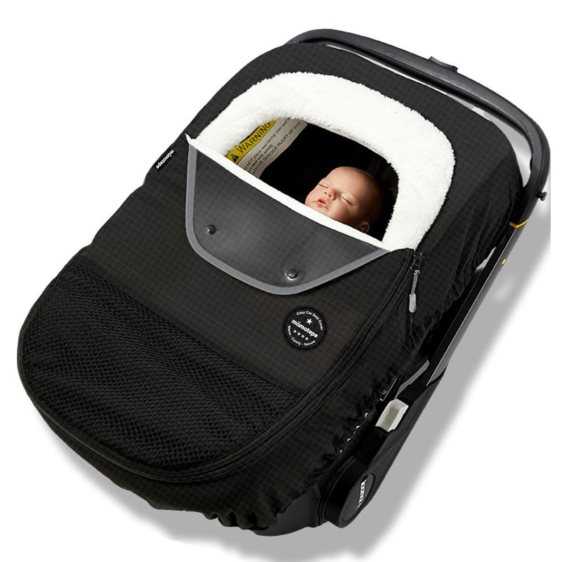 Mamatepe Winter Baby Car Seat Cover Rain and Snow Repellent Windproof Warm Fleece Breathable with U Shape Zipper for Newborn Car Seat Universal for Infant Car Seat Black