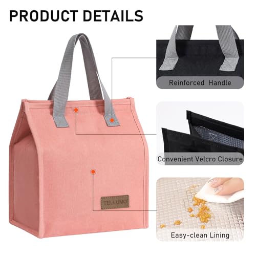 TELLUMO Lunch bag, Insulated Lunch Bag for Women Men Large Lunch Box Container Reusable Leakproof Tote for Office, Work, School, Beach or Travel (Pink) - Image 4