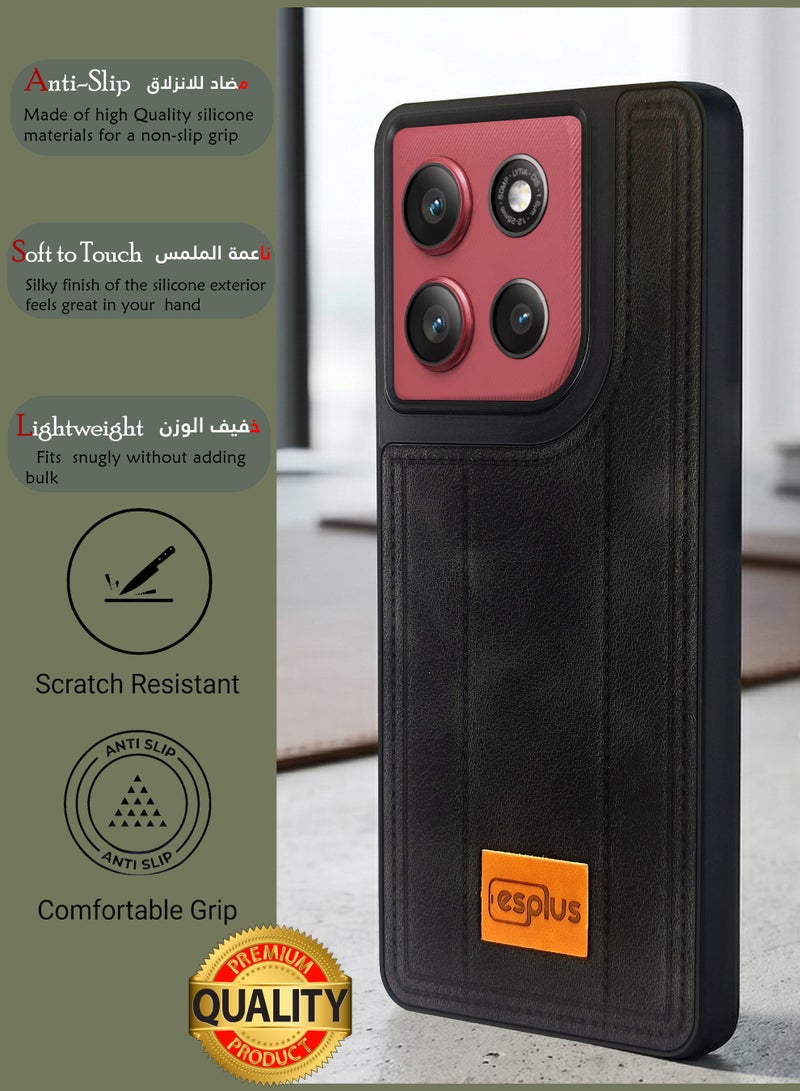جراب خلفي فاخر من السيليكون بلمسة نهائية جلدية لهاتف موتورولا موتو G86 باور | غطاء سيليكون عالي الجودة مصمم خصيصًا لهاتف موتورولا موتو G86 باور | حماية فائقة من الصدمات، مقاوم للصدمات، مقاوم لبصمات الأصابع، ملمس مريح، جراب متين لحماية ظهر هاتف موتورولا موتو G86 باور - أسود - Image 2