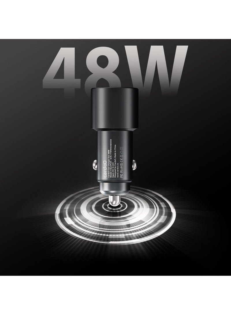 cardoo شاحن سيارة cardoO Duo 48W سريع USB-C + USB-A محول مزدوج المخرج للهواتف والأجهزة اللوحية فضي - Image 3