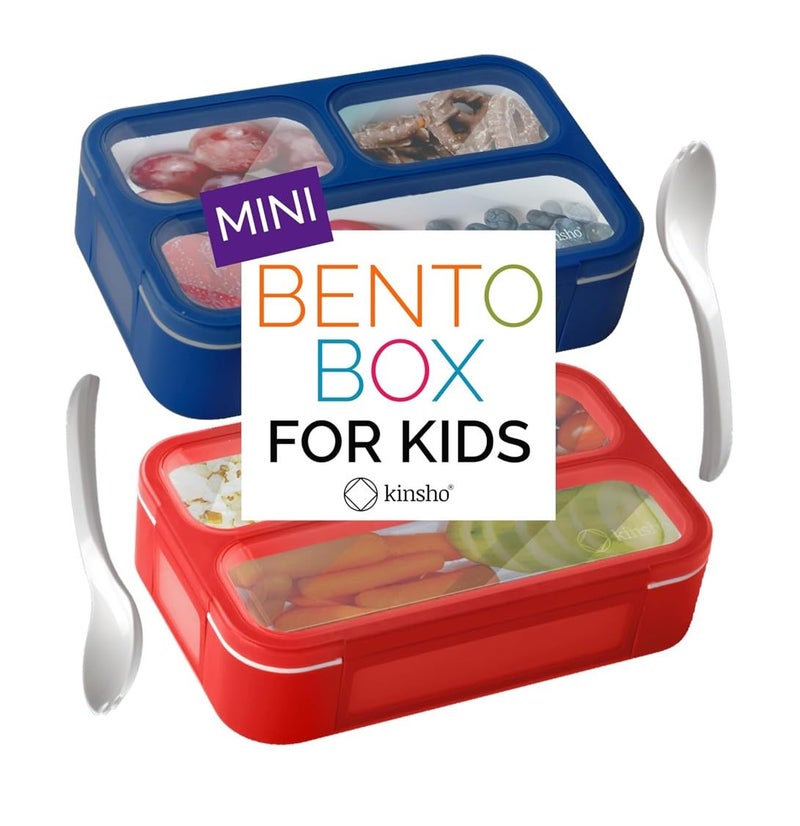 kinsho Snack Containers  Small Bento Lunch Box for Kids Girls Boys Toddlers  MINI Leakproof Boxes Baby Bentobox for School Daycare Travel Portion Containers 2 pack Red Navy Blue