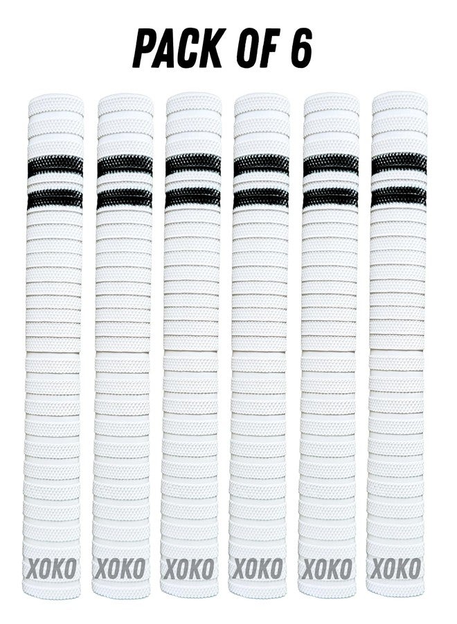 XOKO Cricket Bat Handle Grips, White with Black Stripes, Enhanced Performance, Shock Absorbing (White Pack of 6) - Image 2