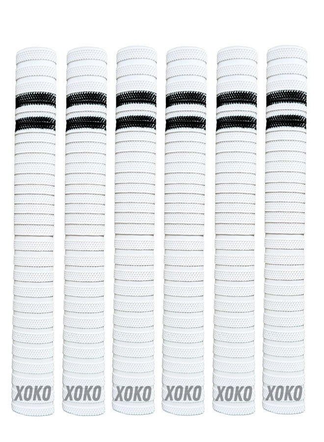 XOKO Cricket Bat Handle Grips, White with Black Stripes, Enhanced Performance, Shock Absorbing (White Pack of 6) - Image 1