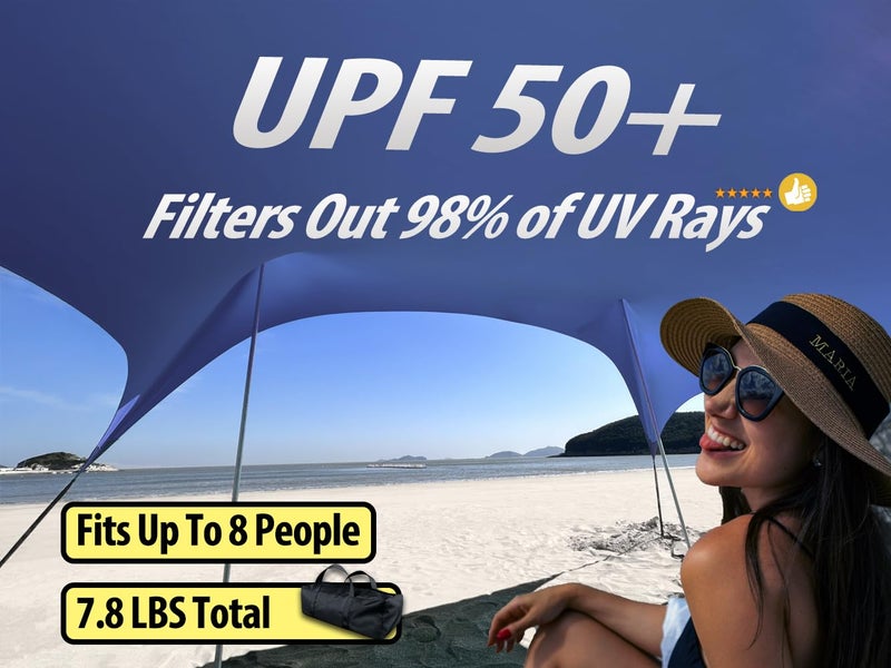 BESTSET 10Ã—10ft UPF50+ Beach Tent Sun Shelter, Windproof Stable Outdoor Pop Up Beach Shade Canopy for Camping, Fishing, Backyard Fun or Picnics, 2 Poles - Image 2