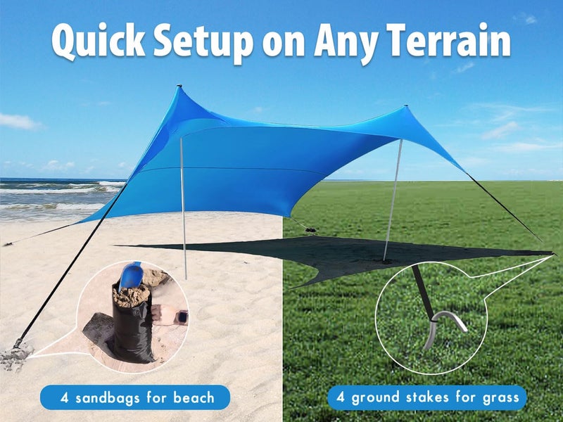 BESTSET 10Ã—10ft UPF50+ Beach Tent Sun Shelter, Windproof Stable Outdoor Pop Up Beach Shade Canopy for Camping, Fishing, Backyard Fun or Picnics, 2 Poles - Image 5