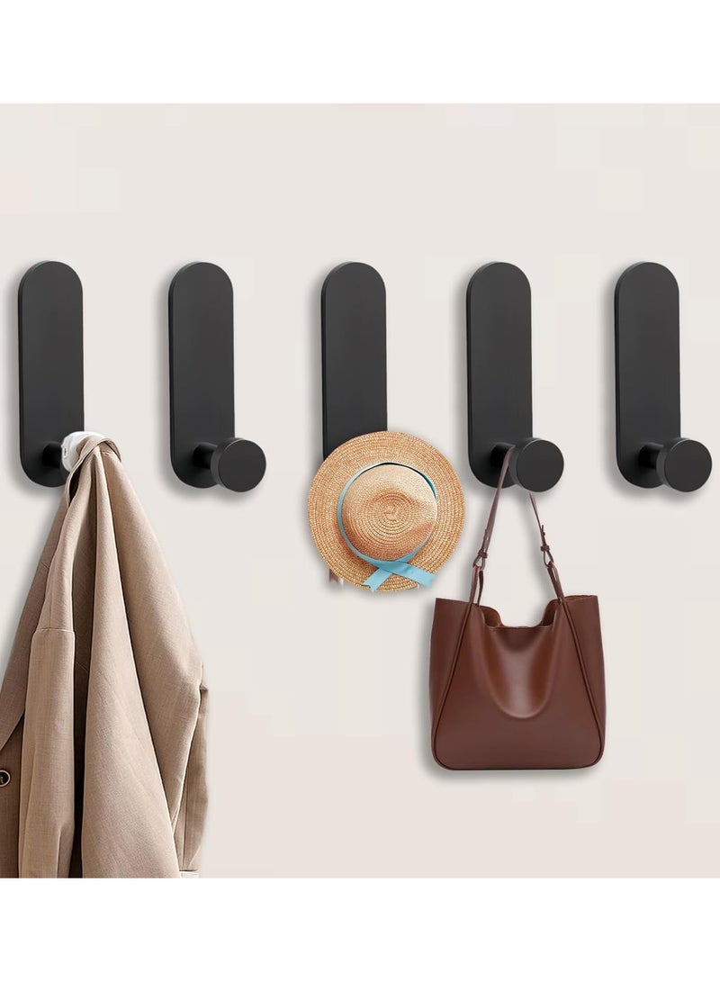 CMGTYYD Stick on Hooks for Hanging, Heavy Duty Self Adhesive Towel Hooks Extra Strong Sticky Hook, Metal Self Adhesive Wall Coat Hangers for Towel Coat - 5 Pack (Black) - Image 1