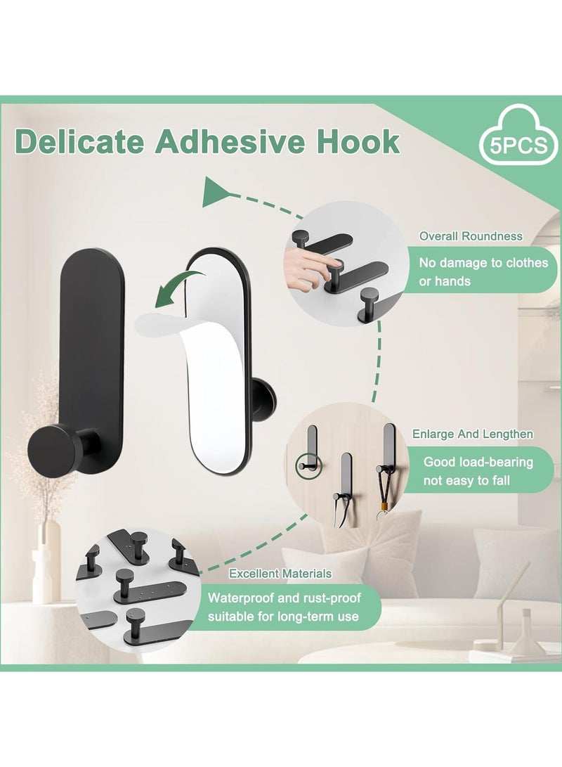 CMGTYYD Stick on Hooks for Hanging, Heavy Duty Self Adhesive Towel Hooks Extra Strong Sticky Hook, Metal Self Adhesive Wall Coat Hangers for Towel Coat - 5 Pack (Black) - Image 4