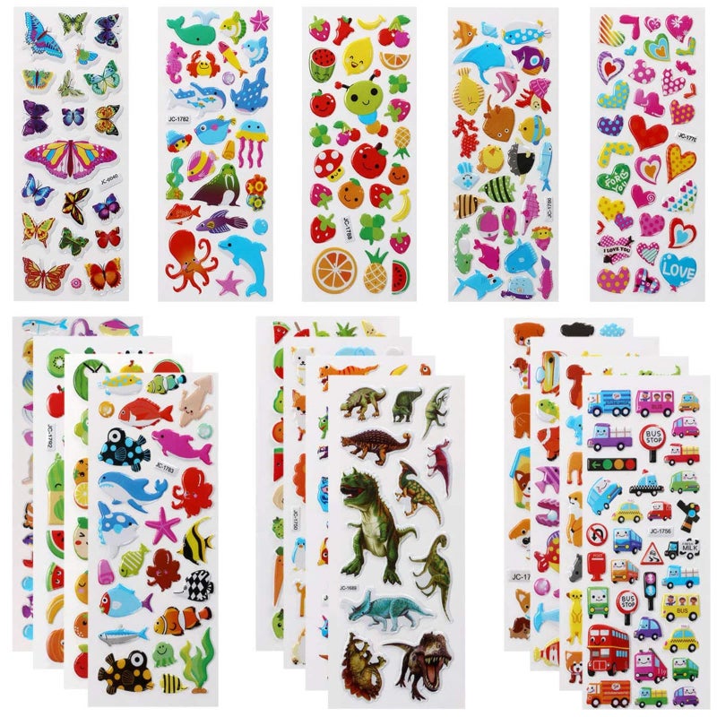 Vicloon 3D Stickers for Kids Puffy Stickers 500+ Children Stickers 22 Variety Sheets for Rewarding Gifts Scrapbooking Including Animals, Fish, Dinosaurs, Numbers, Fruits, Trucks, Butterfly and More - Image 1