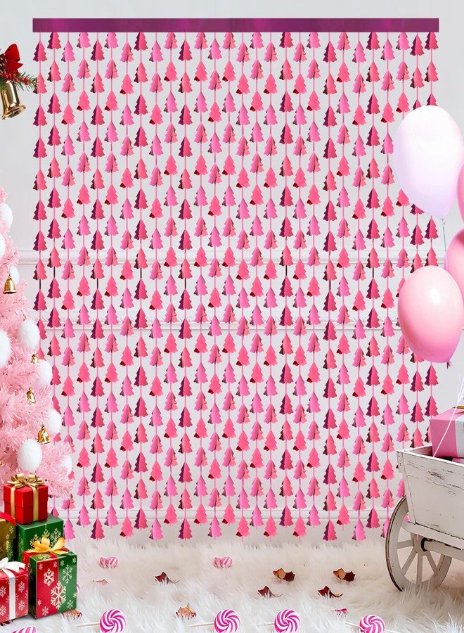 HALOGATE Christmas Party Decorations, 2 Pack Christmas Tree Foil Fringe Curtains, 3.3x6.6ft Pink Tinsel Streamers Backdrop for Xmas Photo Booth Props, Winter Festival, Girl Birthday Party Decor Supplies - Image 2