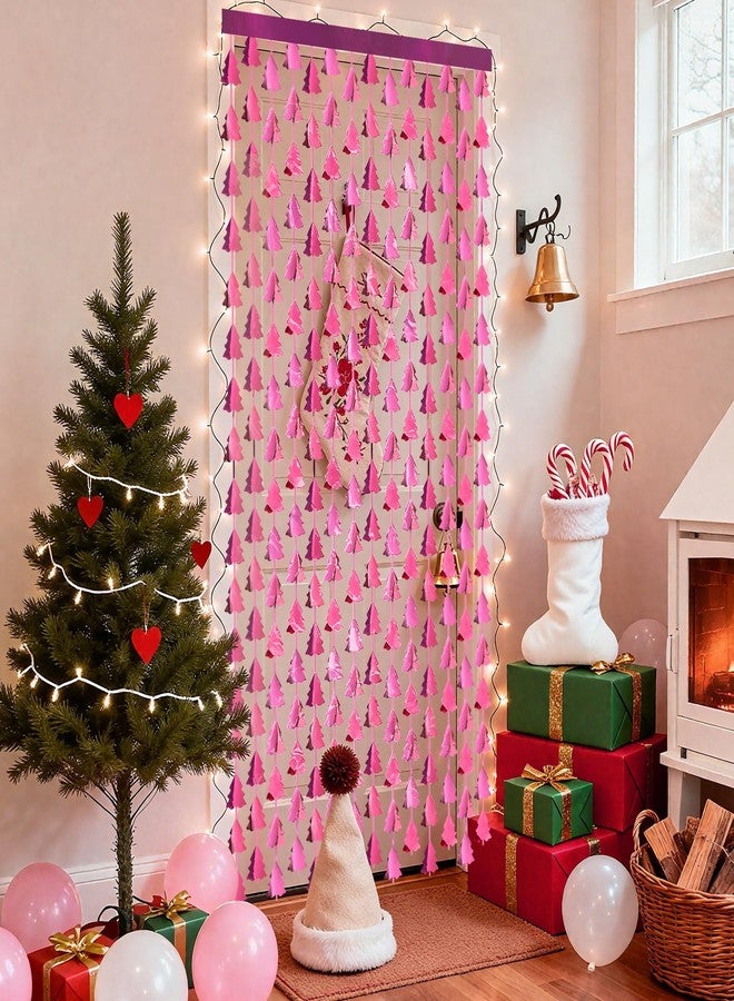 HALOGATE Christmas Party Decorations, 2 Pack Christmas Tree Foil Fringe Curtains, 3.3x6.6ft Pink Tinsel Streamers Backdrop for Xmas Photo Booth Props, Winter Festival, Girl Birthday Party Decor Supplies - Image 5