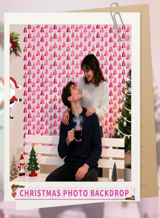 HALOGATE Christmas Party Decorations, 2 Pack Christmas Tree Foil Fringe Curtains, 3.3x6.6ft Pink Tinsel Streamers Backdrop for Xmas Photo Booth Props, Winter Festival, Girl Birthday Party Decor Supplies - Image 3