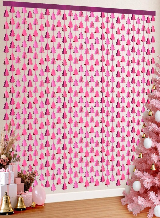 HALOGATE Christmas Party Decorations, 2 Pack Christmas Tree Foil Fringe Curtains, 3.3x6.6ft Pink Tinsel Streamers Backdrop for Xmas Photo Booth Props, Winter Festival, Girl Birthday Party Decor Supplies - Image 1
