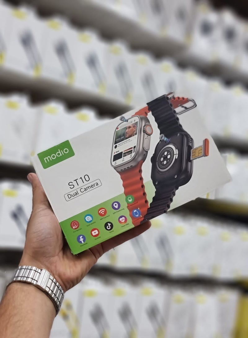 موديو ساعة سمارت موديو 4g st10  لون اورانج الساعة تدعم كاميرا وشريحة SIM  الساعة تدعم تنزيل تطبيقات وجوجل بلاي - Image 1