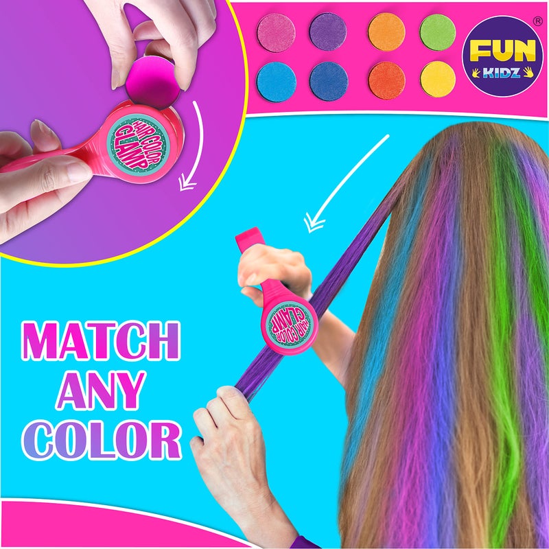 FUN KIDZ Hair Braiding Kit for Girls 8-12, FunKidz Handheld Hair Temporary Coloring Clamp with Hair Chalk for Kids Washable Hair Makeup Kit - Image 3