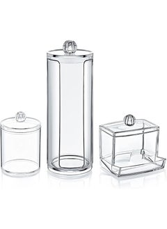 Plan A 3 Piece Clear Acrylic Makeup Organizer Set with Lid – Cotton Pads, Cleaning Sticks and Cosmetics, Perfect for Organizing Bathroom and Vanity in Stylish and Practical Style  - Image 4
