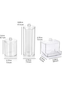 Plan A 3 Piece Clear Acrylic Makeup Organizer Set with Lid – Cotton Pads, Cleaning Sticks and Cosmetics, Perfect for Organizing Bathroom and Vanity in Stylish and Practical Style  - Image 3