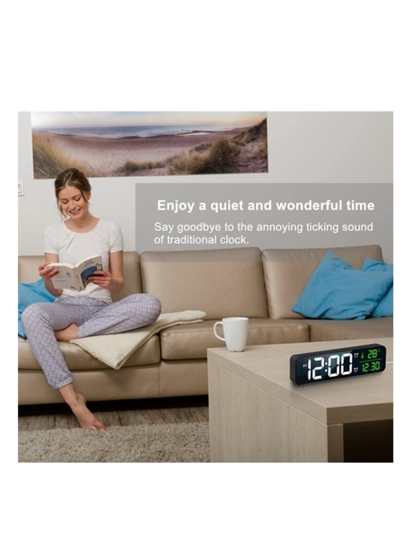 SYOSI ساعة رقمية بعرض كبير ساعة منبه لغرفة المعيشة المكتب ديكور غرفة النوم عرض إلكتروني للتاريخ ودرجة الحرارة ساعات حائط كهربائية مع مثبط سطوع تلقائي ذكي حديث ملحقات المكتب السوداء - Image 5
