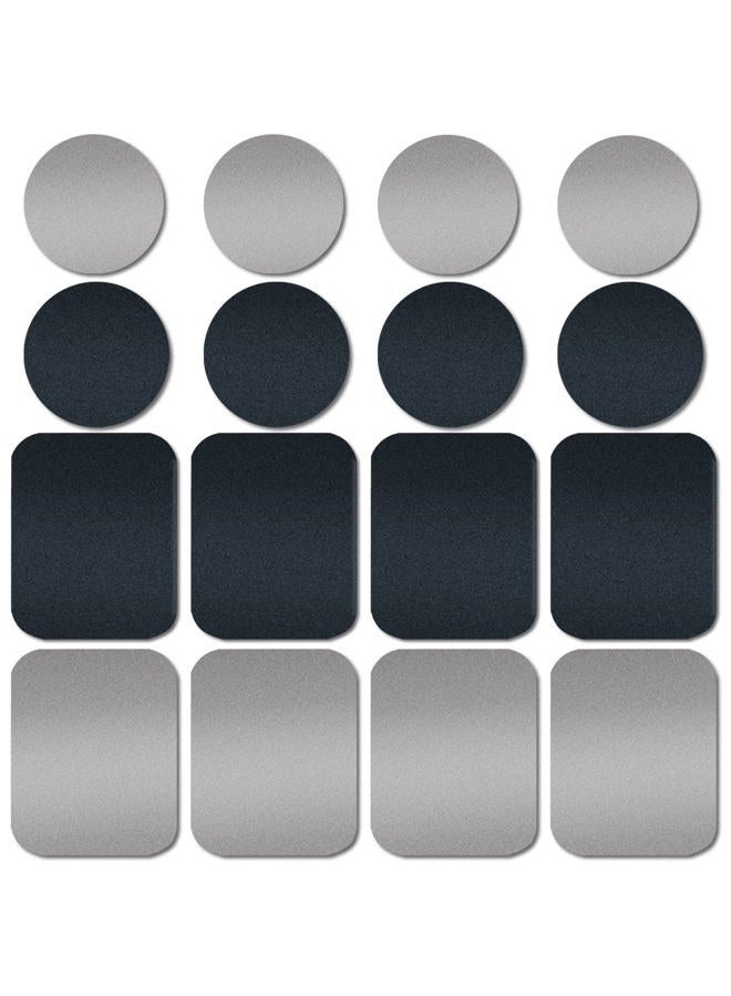 ACKLLR 16 Pieces Phone Car Mount Metal Plate with Adhesive for Magnetic Cradle-Less Mount,Cell Phone, GPS and Tablet Holder, 8 Rectangular and 8 Round, Black/Silver - Image 1